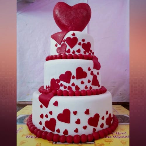Maroon Heart Wedding Cake
