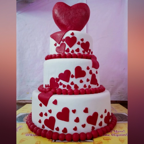 Maroon Heart Wedding Cake