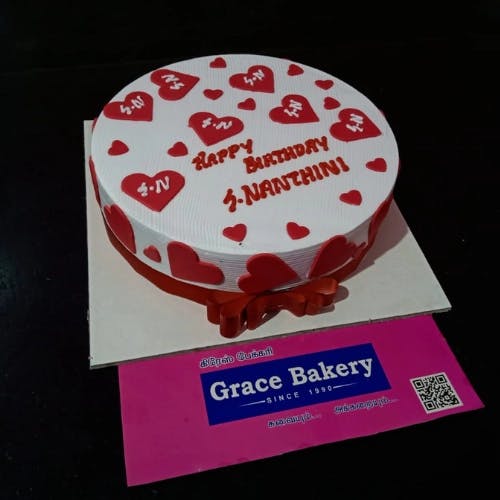 Round Red Velvet Cake with Hearts
